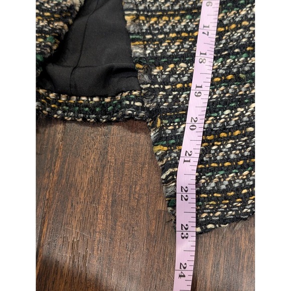 Ann Taylor LOFT Blazer Women 0 Dark Multi Tweed Boucle Open Front Fringe Lined - Picture 12 of 12